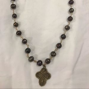 Brown Pearl and Cross necklace